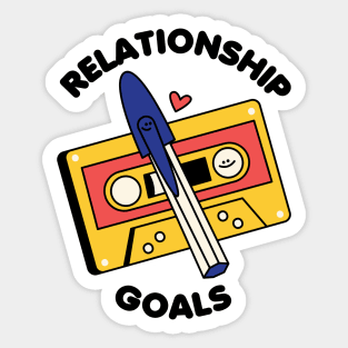 Relationship goals cassette tape and pen Sticker